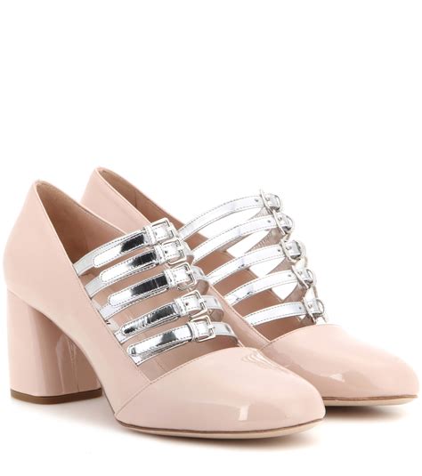 miu miu patent pink pumps with ankle tie